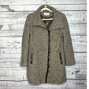 Calvin Klein Wool Blend Coat Large Tweed Moto Jacket Tan